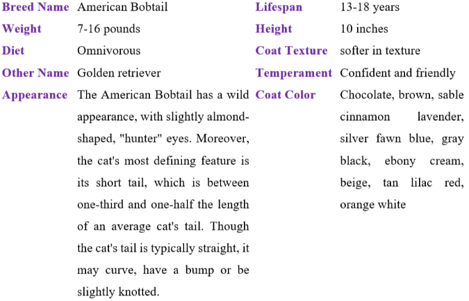 American bobtail table