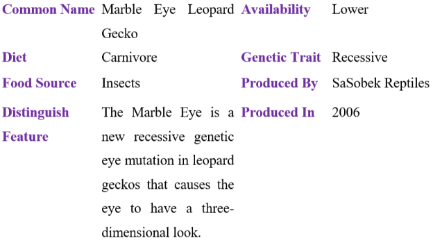 Marble Eye Leopard Gecko Table