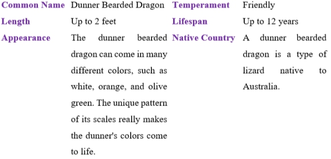 dunner bearded dragon table
