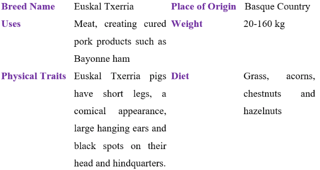 euskal txerria table