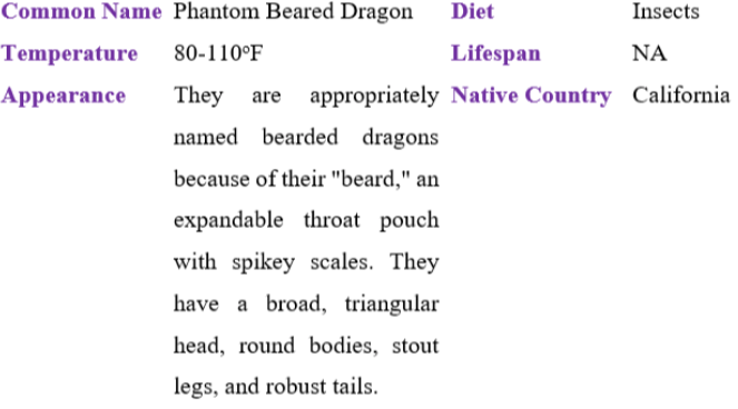 phantom bearded dragon table